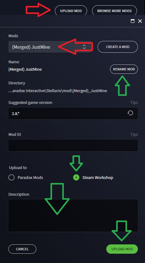 Steam mod upload dialog